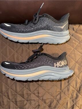 Hoka Women's Black and Gray Running Shoes with Stripe like new no sign of wear